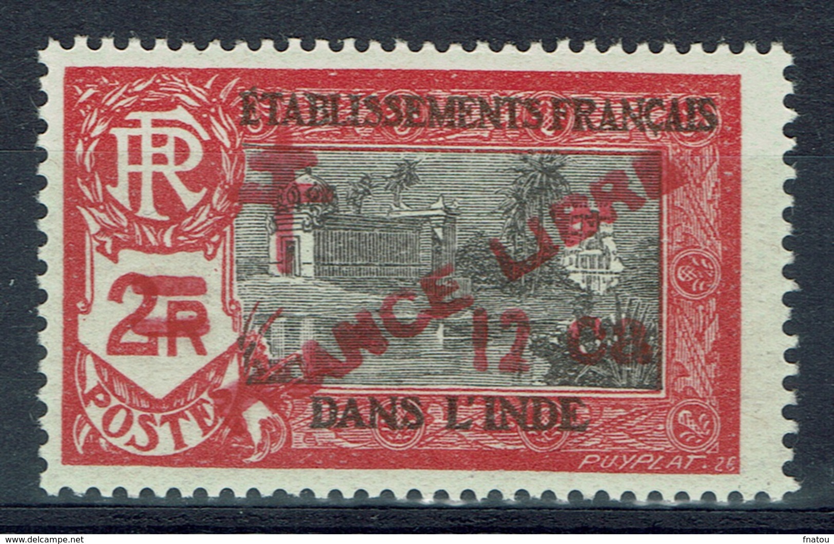 French India, 12 Ca/2r, Overprint "FRANCE LIBRE", 1943, MNH VF - Unused Stamps