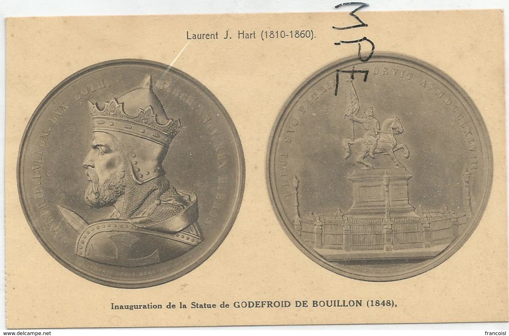 CPA Représentant Des Médailles: Statue De Godefroid De Bouillon Par J. Hart - Coins (pictures)