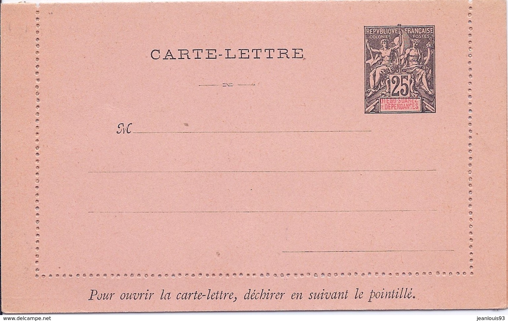 DIEGO SUAREZ - TYPE GROUPE 25C NOIR ENTIER POSTAL CARTE LETTRE NEUVE - Covers & Documents