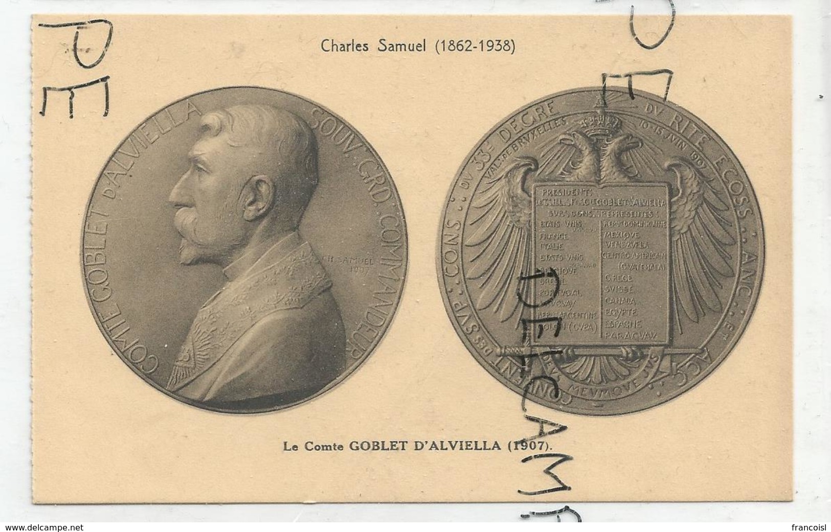 CPA Représentant Des Médailles: Le Comte Goblet D'Alviella Par C. Samuel - Monnaies (représentations)