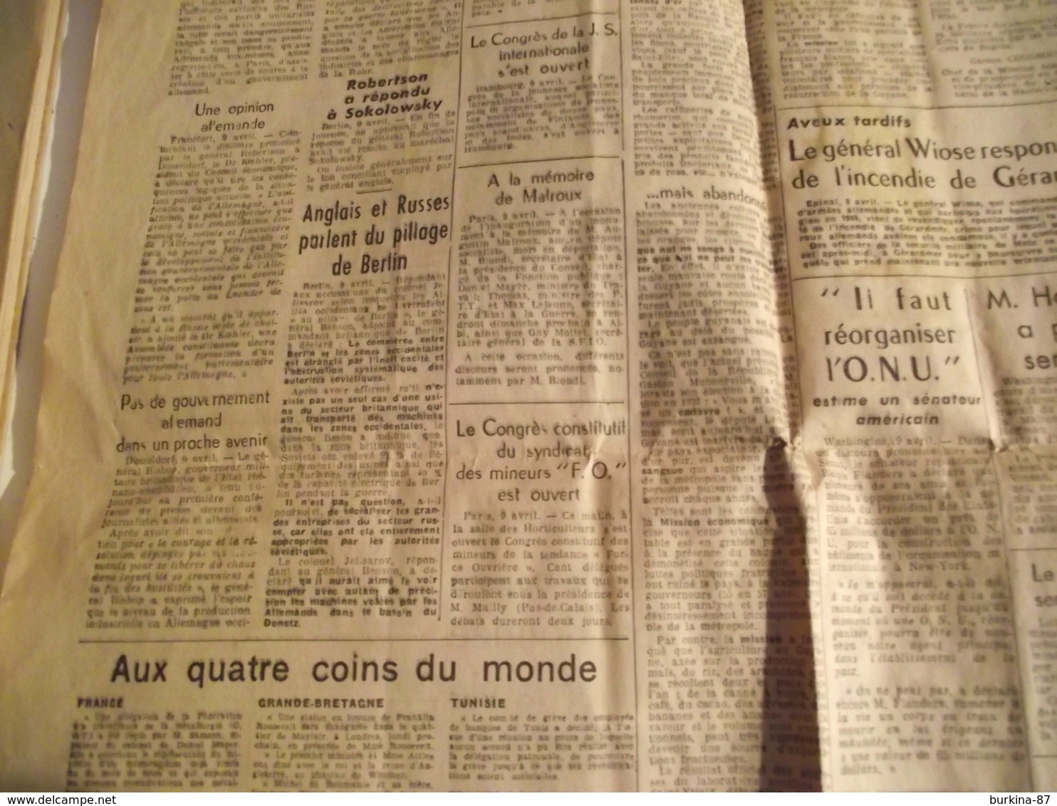 Le POPULAIRE DU CENTRE,  10 Avril 1948, journal quotidien Régional socialiste SFIO