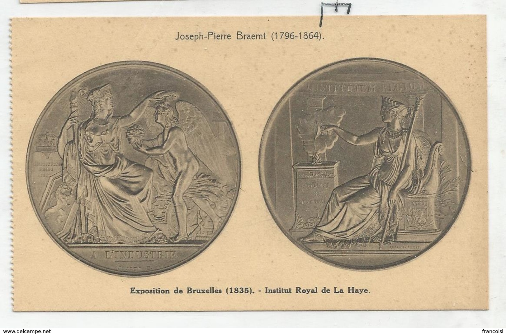 CPA Représentant Des Médailles: Expo Bruxelles 1835, Institut Royal De La Haye Par J-P Braemt - Monnaies (représentations)