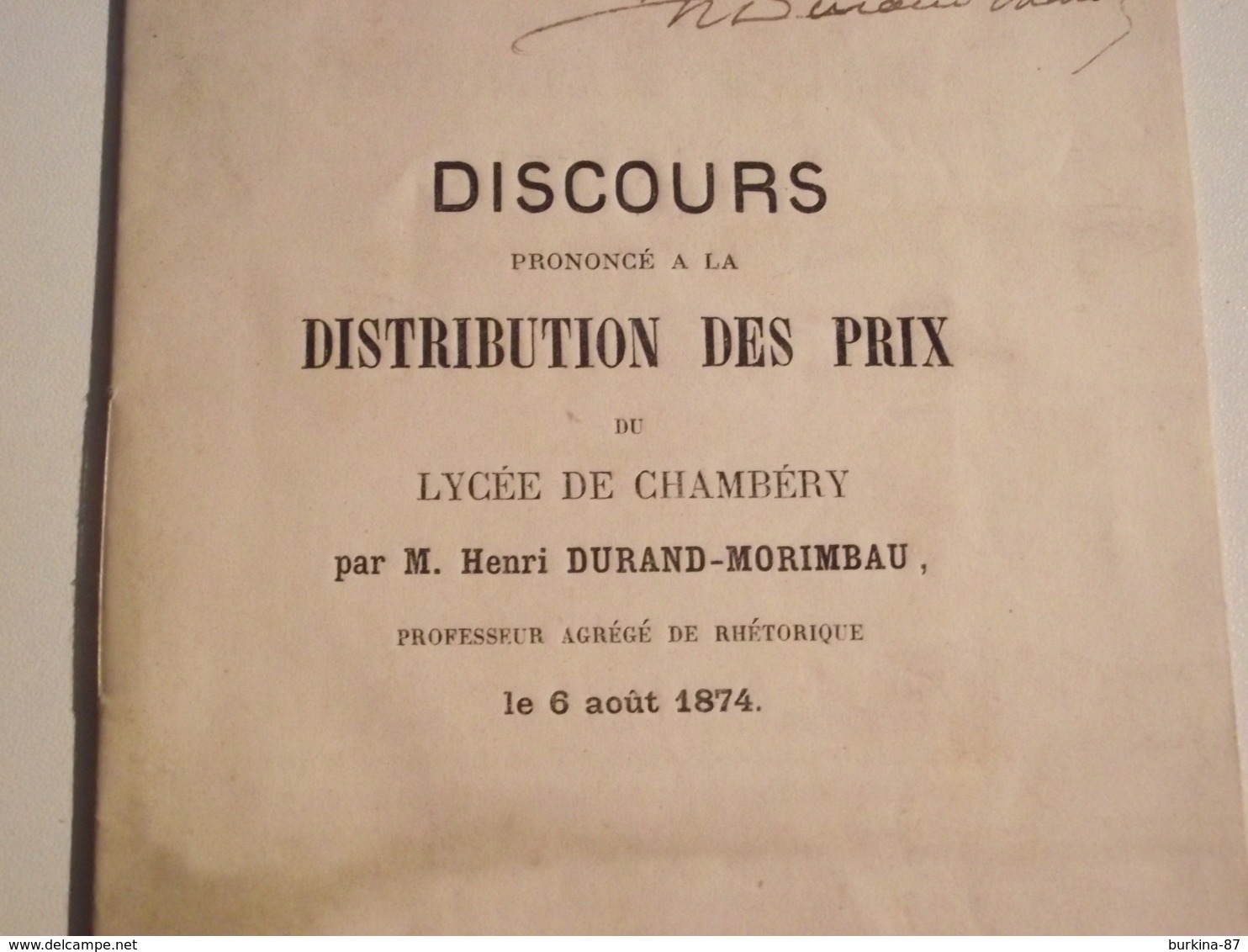 CHAMBERY,  Discours Prononcé à La Distribution Des Prix Du Lycée, 1874 - Diplômes & Bulletins Scolaires
