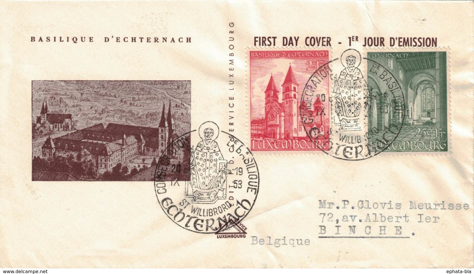 Luxembourg, FDC Basilique D'Echternach 20-09-1953 - Frankeermachines (EMA)