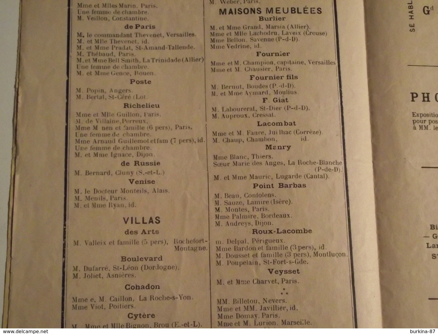 La BOURBOULE, Liste Officielle Des Étrangers, Logeant Dans Les Hotels ....1895 - Non Classés