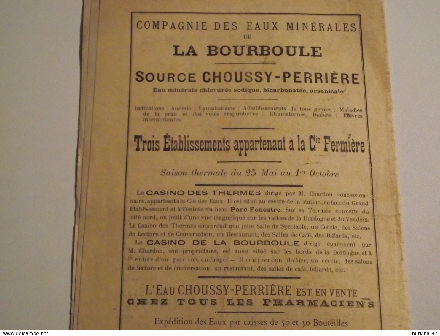 La BOURBOULE, Liste officielle des Étrangers, logeant dans les Hotels ....1895