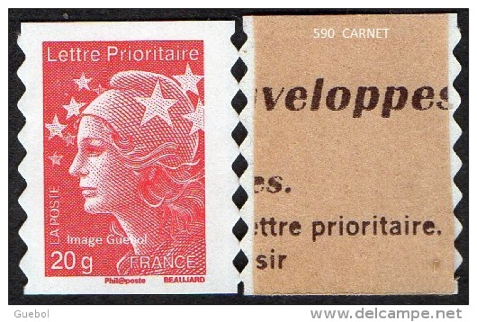 Autoadhésif(s) De France N°  590.a ** Au Modèle 4566 - Marianne De Beaujard Le 20 Grammes,rouge De Carnet - Neufs