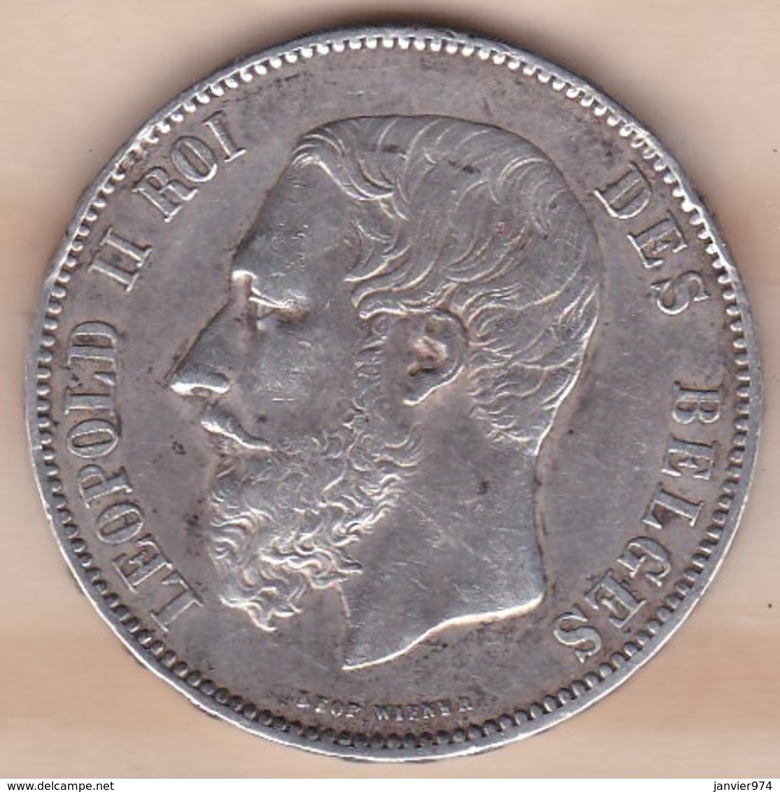 BELGIQUE. 5 FRANCS 1876. LEOPOLD II. ARGENT. Position A - 5 Francs