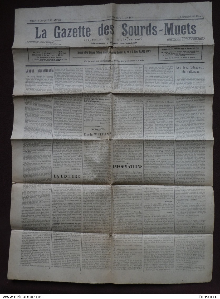 P92 Journal Mensuel La Gazette Des Sourds Muets Henri Gaillard N°105 Sept 1924 Nouvelle Série - Altri & Non Classificati