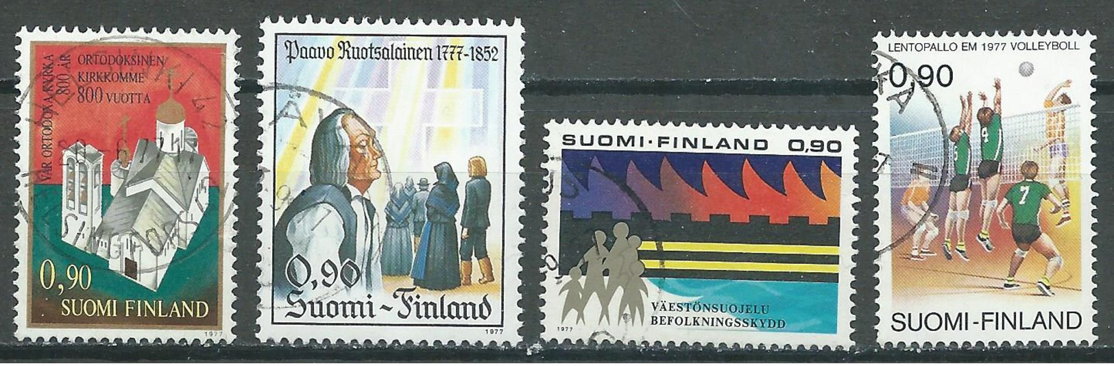 Finlande YT N°776-777-778-779 Eglise De Volamo - P. Ruotsalainen - Sécurité - Volley-ball Oblitéré ° - Used Stamps