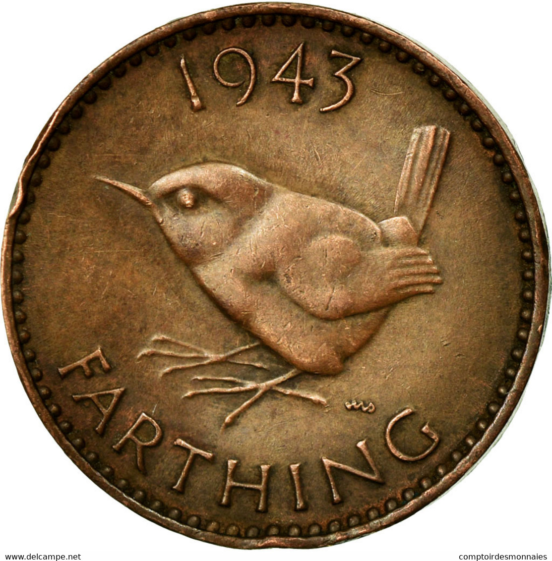 Monnaie, Grande-Bretagne, George VI, Farthing, 1943, TB+, Bronze, KM:843 - 2 Pence & 2 New Pence