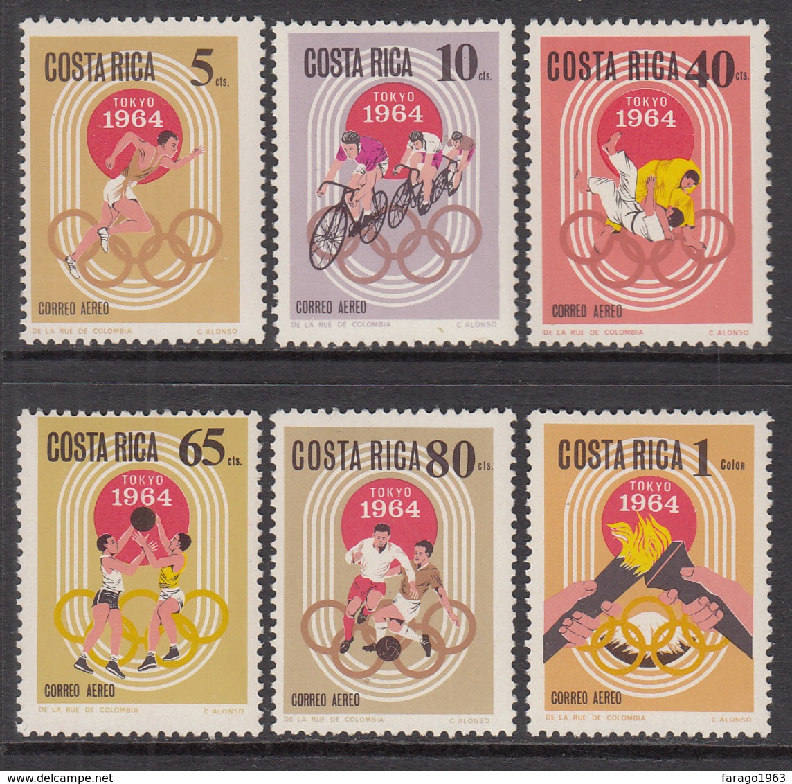 1968 Costa Rica Tokyo Olympics Complete Set Of 6 Basketball Football MNH - Costa Rica