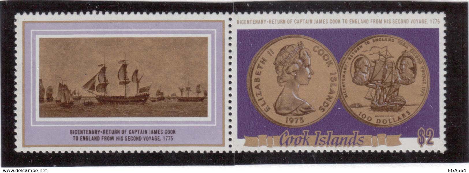 V10 - COOK ISLANDS - PO 427 ** MNH Avec Vignette -Retour De CAPTAIN JAMES COOK 2ème Voyage - - Cook