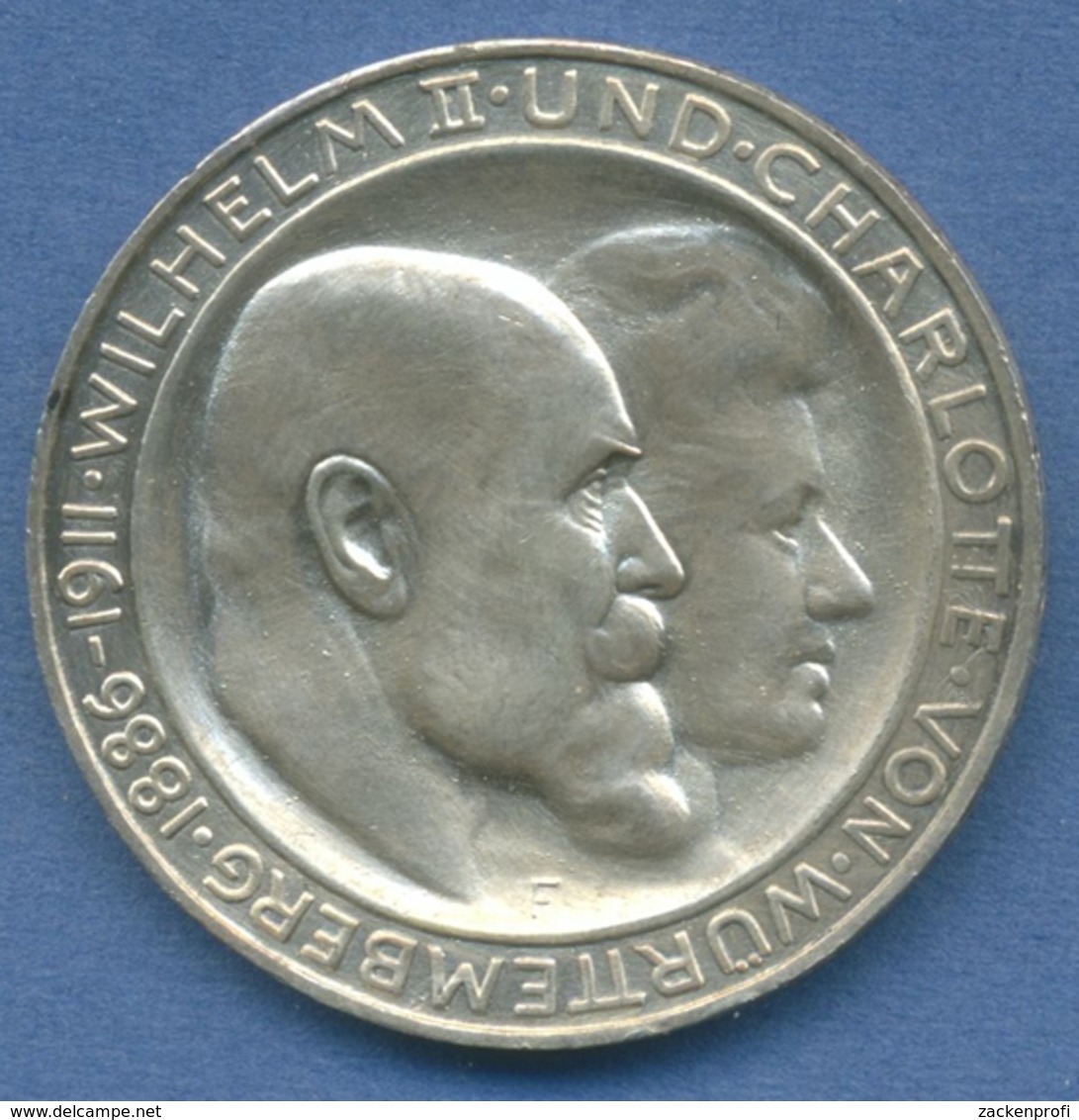 Württemberg 3 Mark 1911 F Silberhochzeit Wilhelm U. Charlotte, J 177 Vz+ (m1774) - 2, 3 & 5 Mark Silver