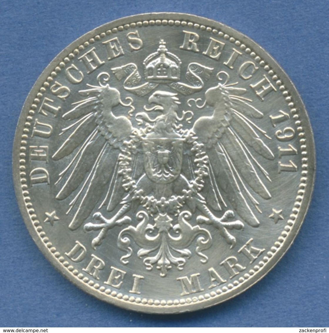 Württemberg 3 Mark 1911 F Silberhochzeit Wilhelm U. Charlotte, J 177 Vz+ (m1774) - 2, 3 & 5 Mark Silver