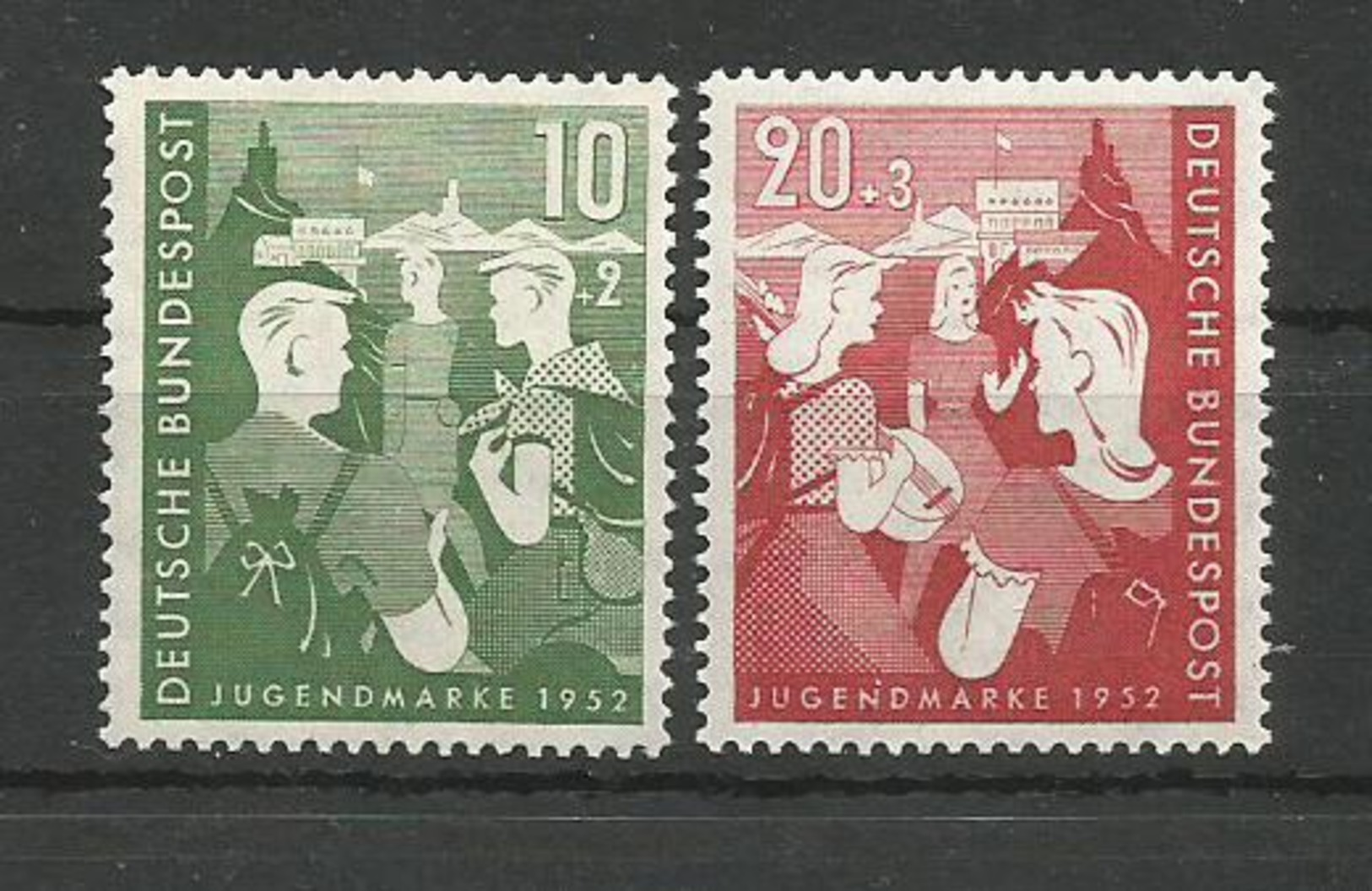 GERMANY DEUTSCHLAND 1952 - CHERITY STAMPS FOR YOUTH HOSTELS JUNGENDMARK UNUSED - Neufs