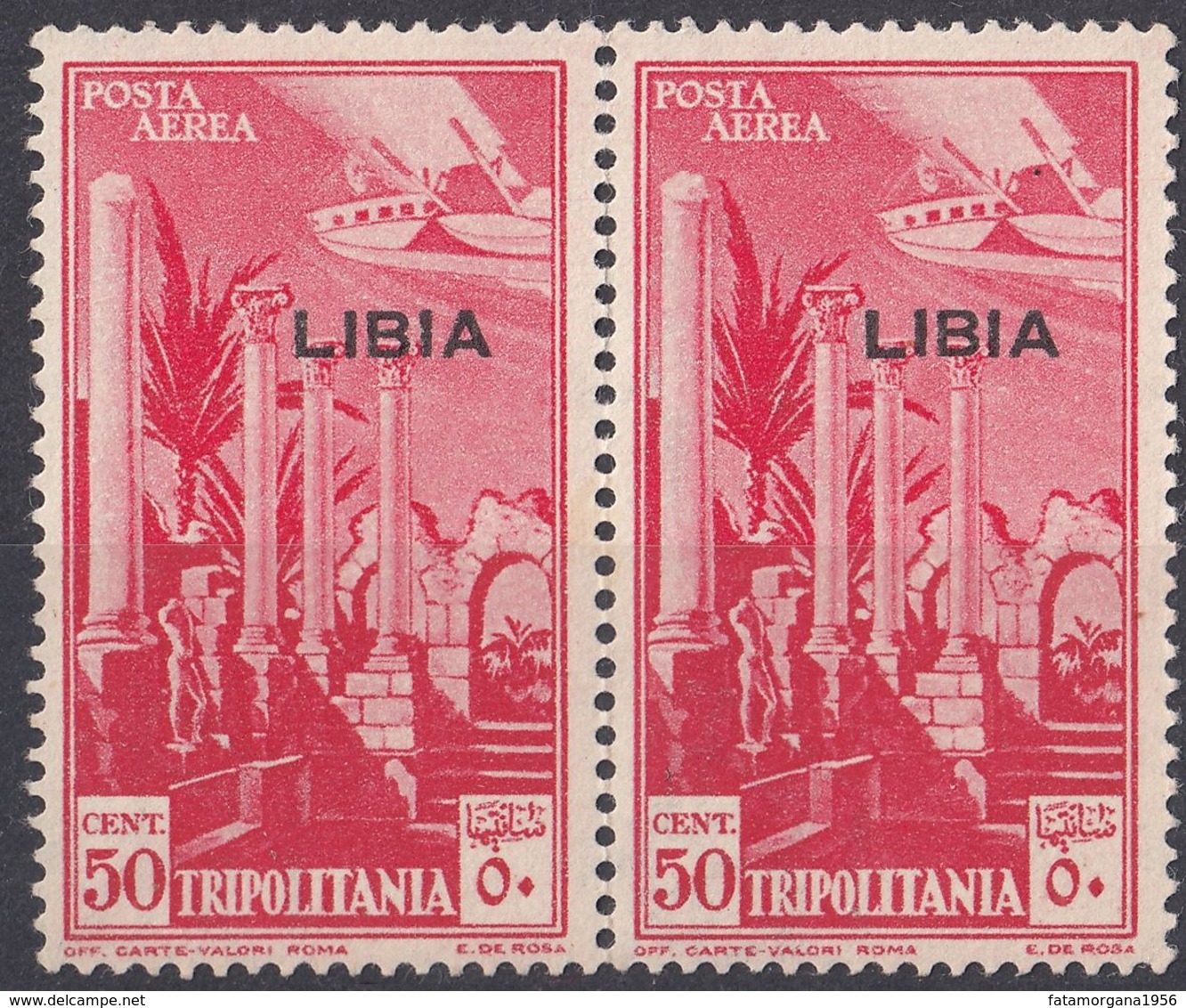 LIBIA (COLONIA ITALIANA) - 1937 - 2 Valori Nuovi MH Di Yvert Posta Aerea 4 Uniti Fra Loro, Come Da Immagine. - Libyen