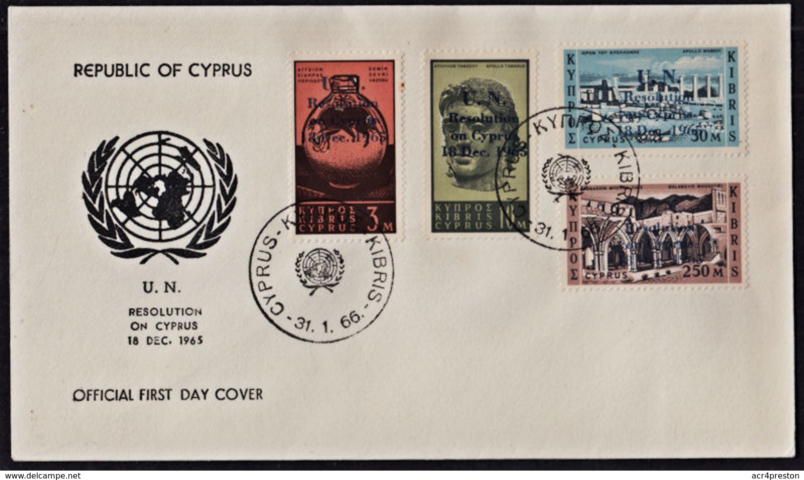 Ca0258 CYPRUS 1966, SG 270-3  UN Cyprus Resolution,  FDC - Storia Postale