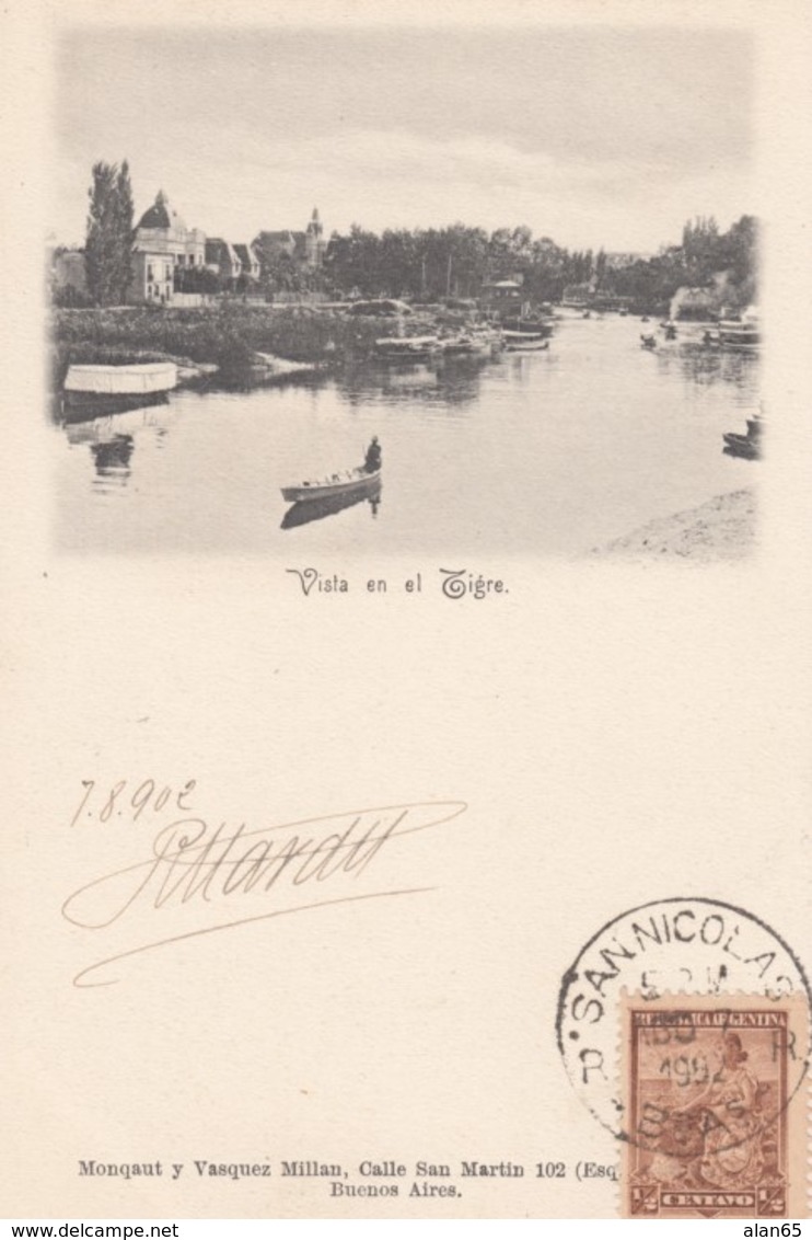 Tigre Argentina, View On The Tigre Riverfront, Boats, C1900s Vintage Postcard - Argentina