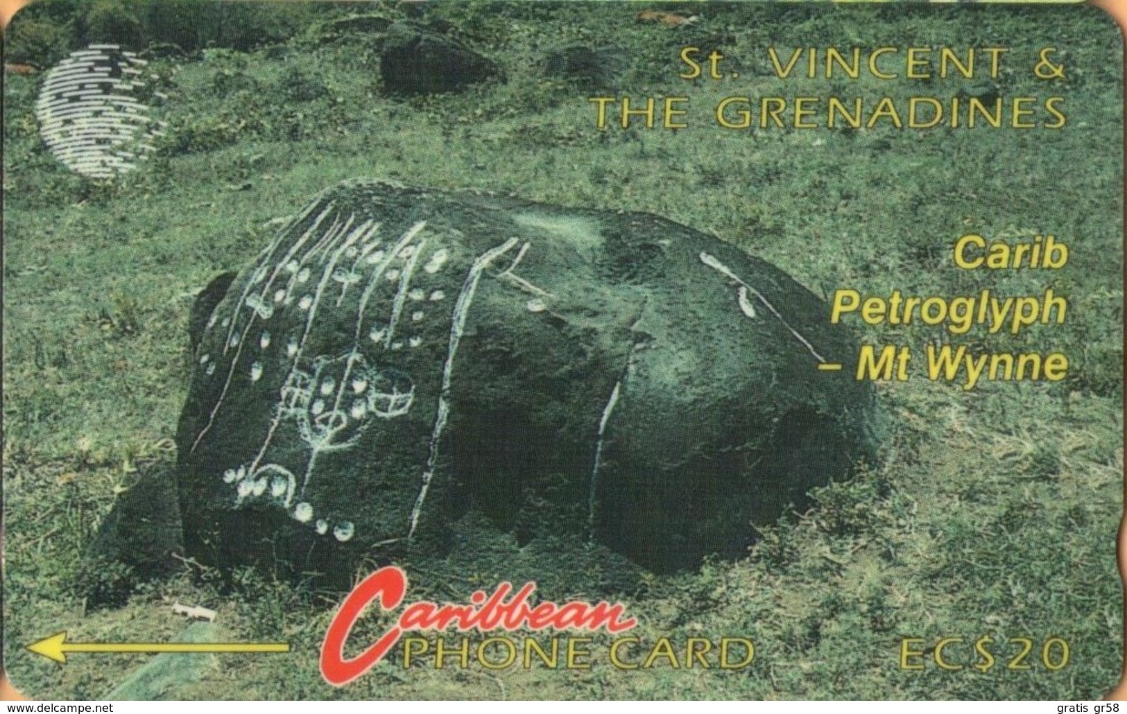 St. Vincent & The Grenadines - STV-5B, GPT, 5CSVB, Carib Petroglyph, 20 EC$, 22.000ex, 1992, Used - St. Vincent & Die Grenadinen