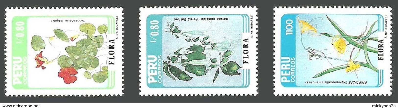 PERU 1986 FLORA FLOWERS NASTURTIUM HYMENOCALIS DATURA 3 SETS MNH - Peru