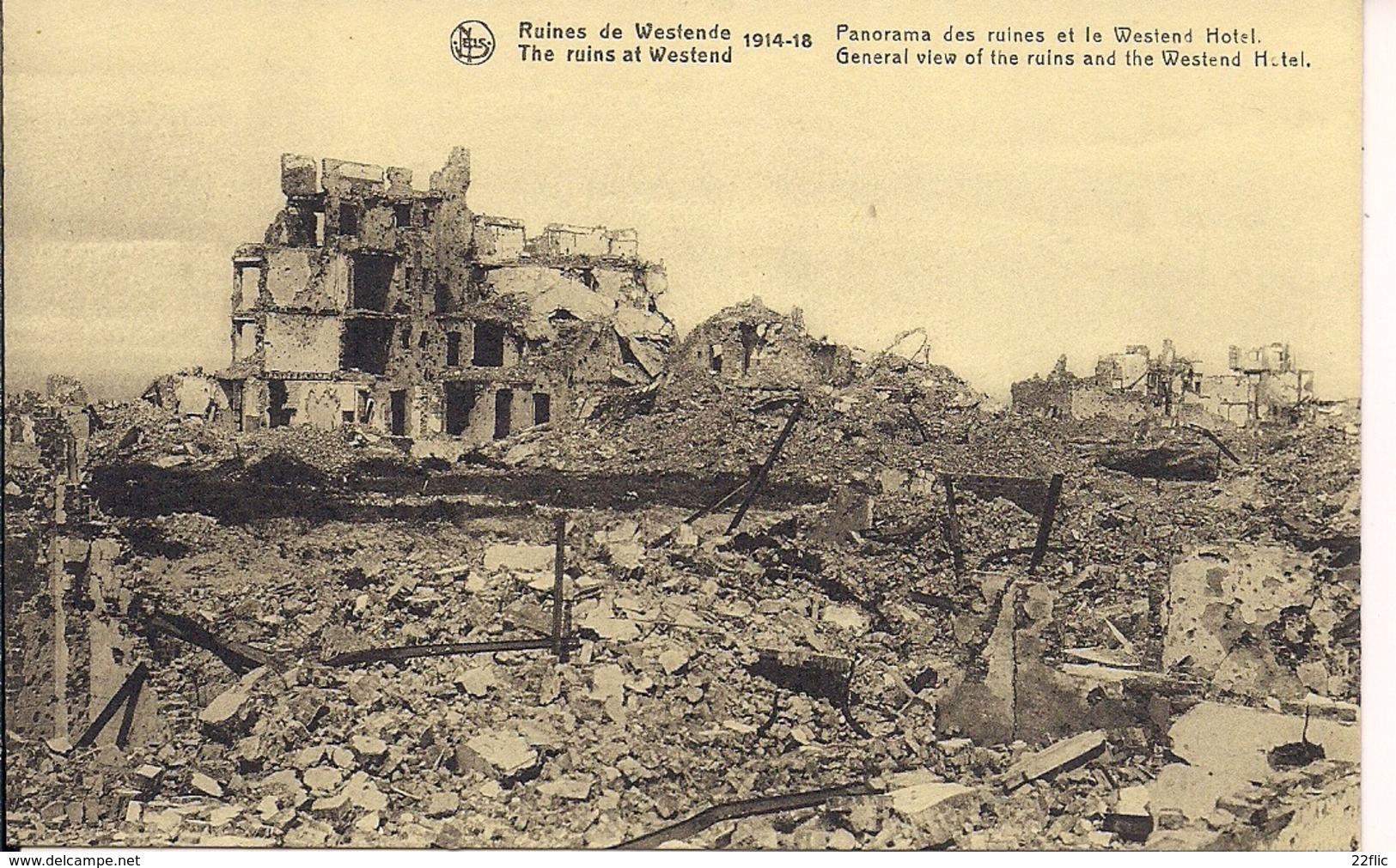 RUINES DE WESTENDE 1914 - 18  PANORAMA DES RUINES ET LE WESTEND HOTEL - Weltkrieg 1914-18