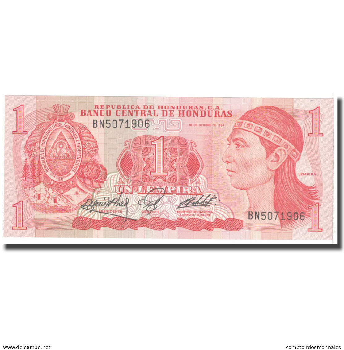 Billet, Honduras, 1 Lempira, 1984, 1984-10-18, KM:68b, NEUF - Honduras