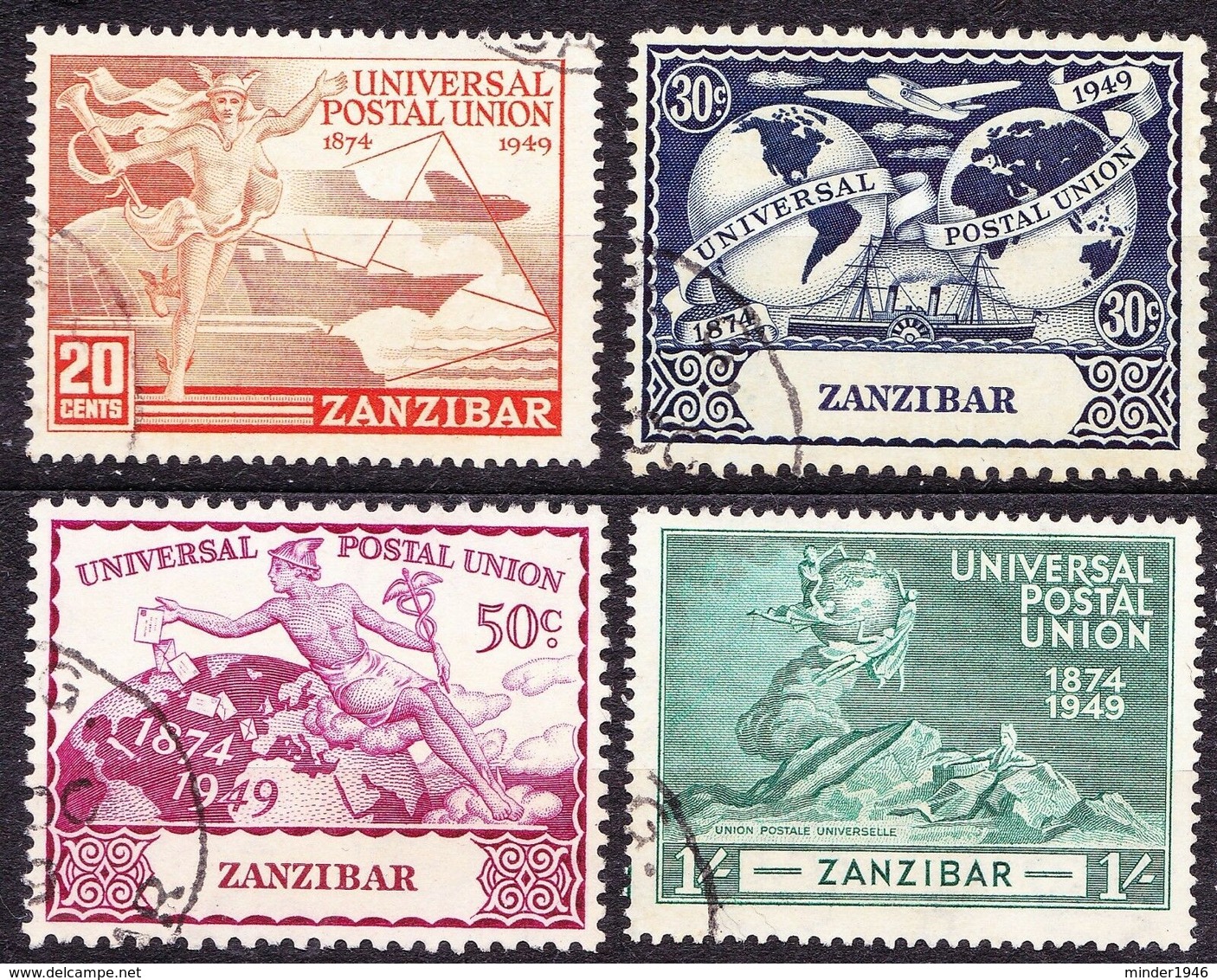 ZANZIBAR 1949 UPU Set 20c/30c/50c And 1/- SG 335-338 FU - Zanzibar (...-1963)