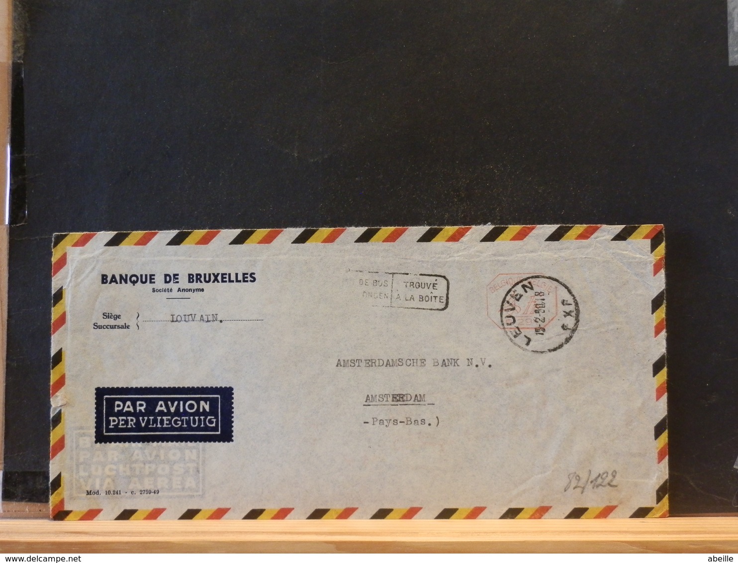 82/122   LETTRE  BELG.  1950  TROUVE A LA BOITE - Lettres & Documents