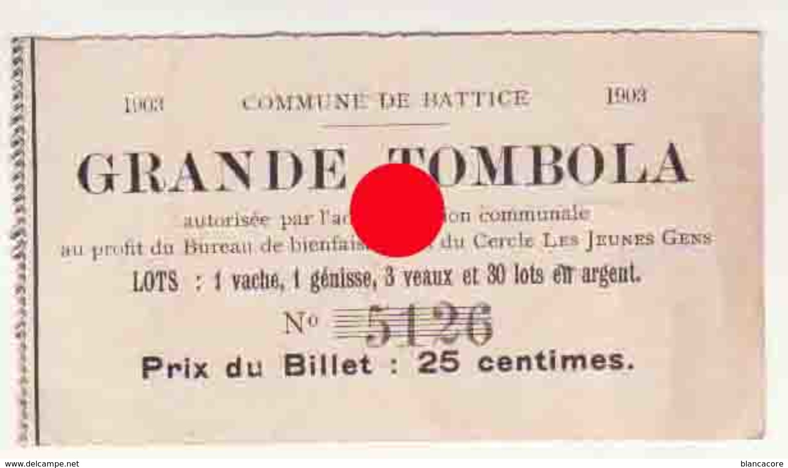 BATTICE 1903  1904 & 1905  Billet De Tombola Réunion De 3 Billets  / RARE - Billets De Loterie