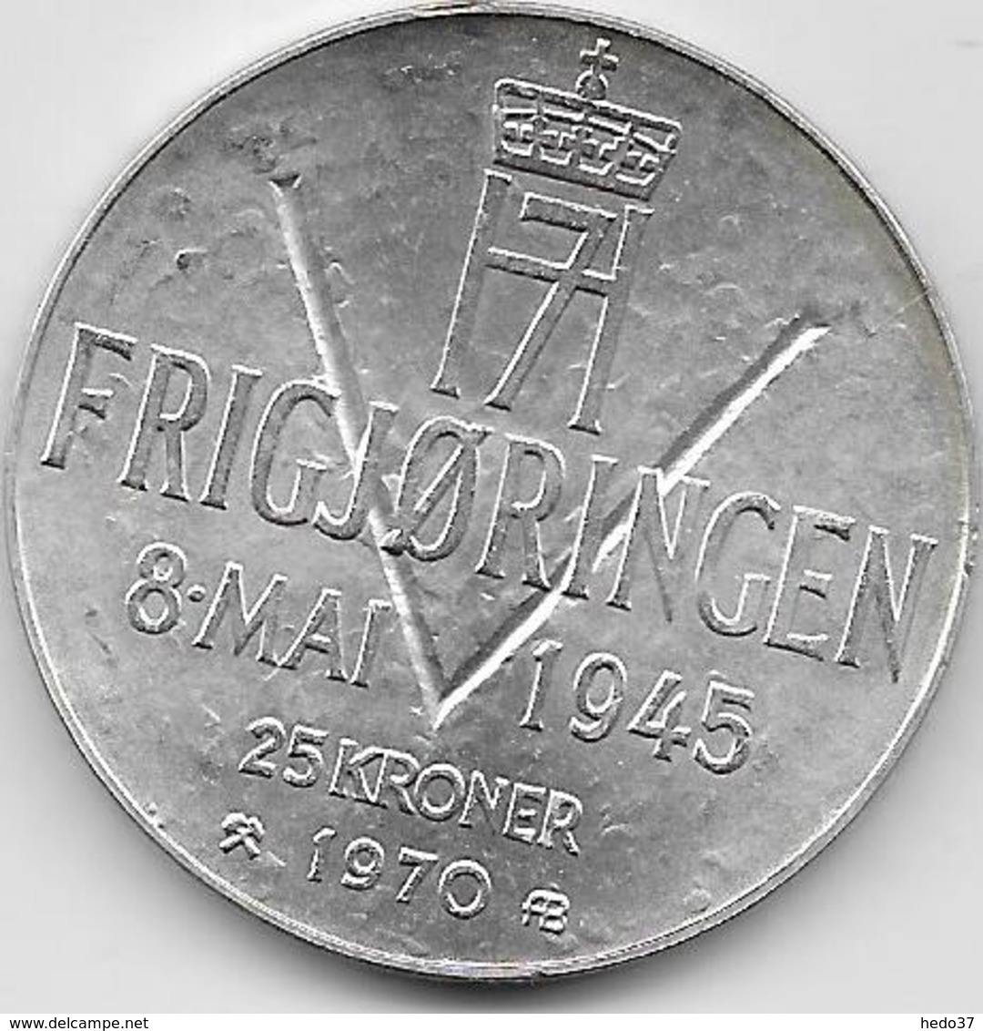 Norvège - 25 Kroner - 1970 - Argent - Norway