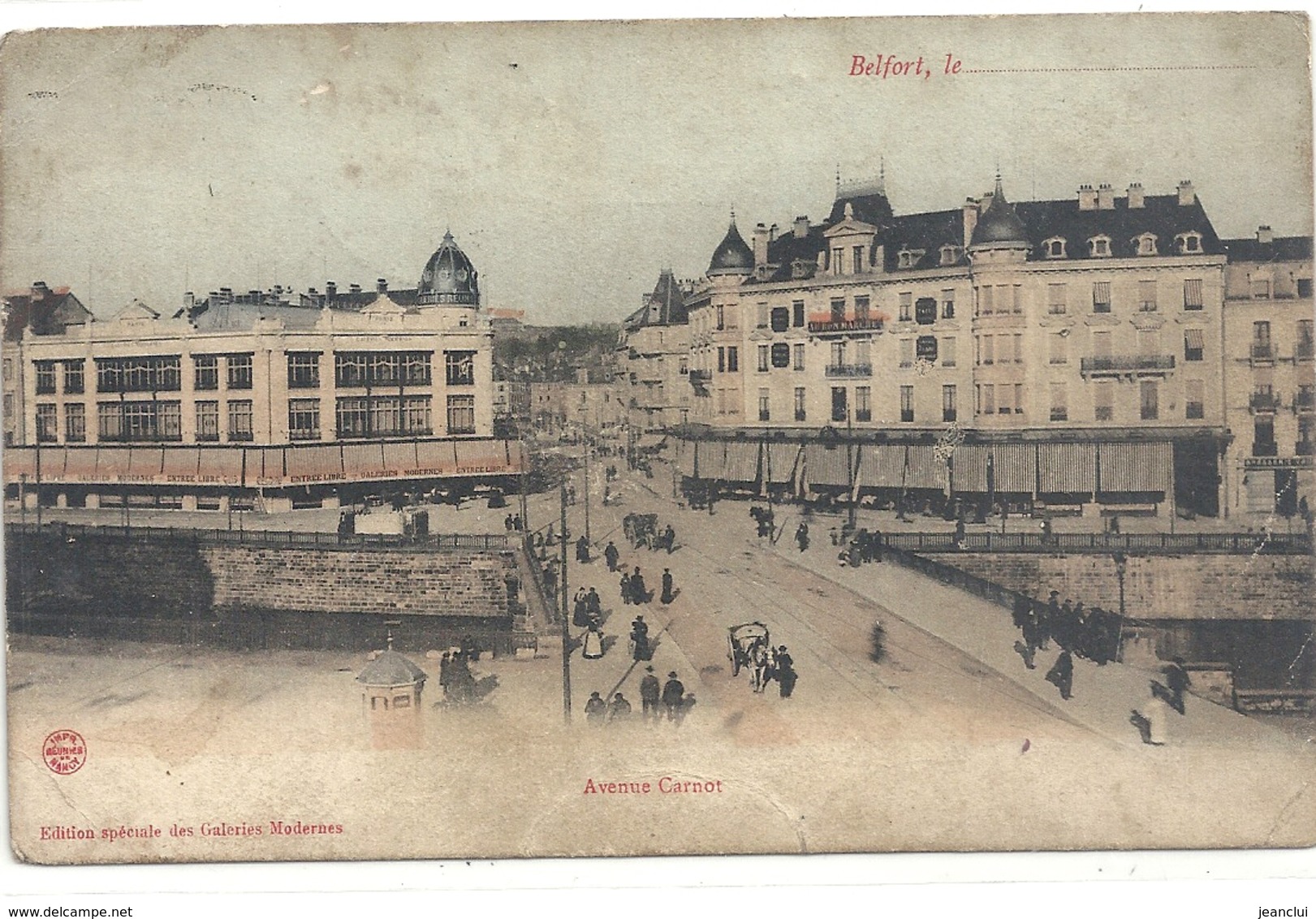 BELFORT LE ...  AVENUE CARNOT . CARTE COLORISEE AFFR AU VERSO LE 13 JUIN 1906 . 2 SCANES - Belfort - City