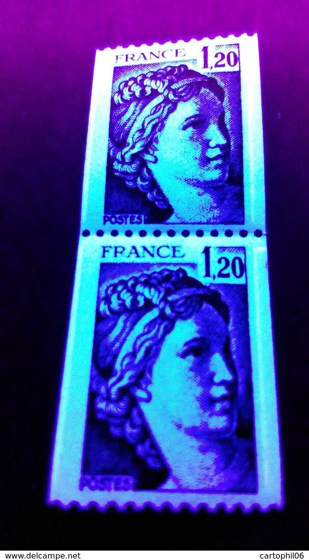 - FRANCE Variété N° 2106f ** - 1 F. 20 Vert Type Sabine 1980, Roulettes - 2 DEMI-BARRES PHO + NUMÉRO ROUGE - Cote 50 EUR - Neufs