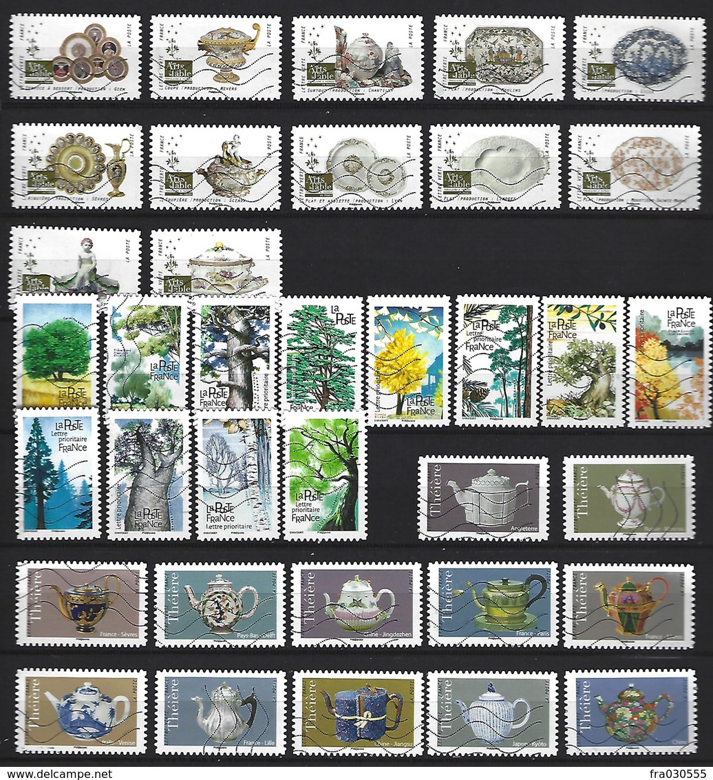 FRANCE - Lot De 3 Séries Complètes De 12 Timbres Oblitérés - Arts De La Table, Théières, Arbres - Autres & Non Classés