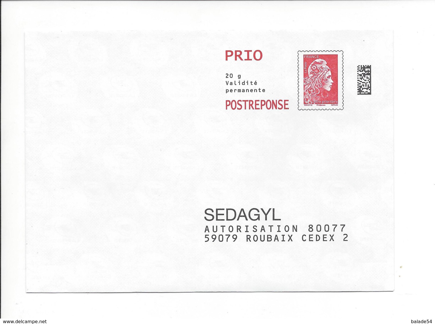 Enveloppe POSTREPONSE PRIO 20g - SEDAGYL - Numéro 204325 (nouvelle Marianne L'engagée) - Prêts-à-poster: Réponse