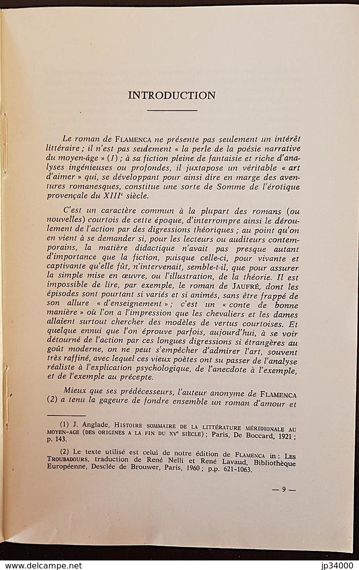 LE ROMAN DE FLAMENCA Un Art D Aimer Occitanien Du XIIIe Siecle. RENE NELLI - Languedoc-Roussillon