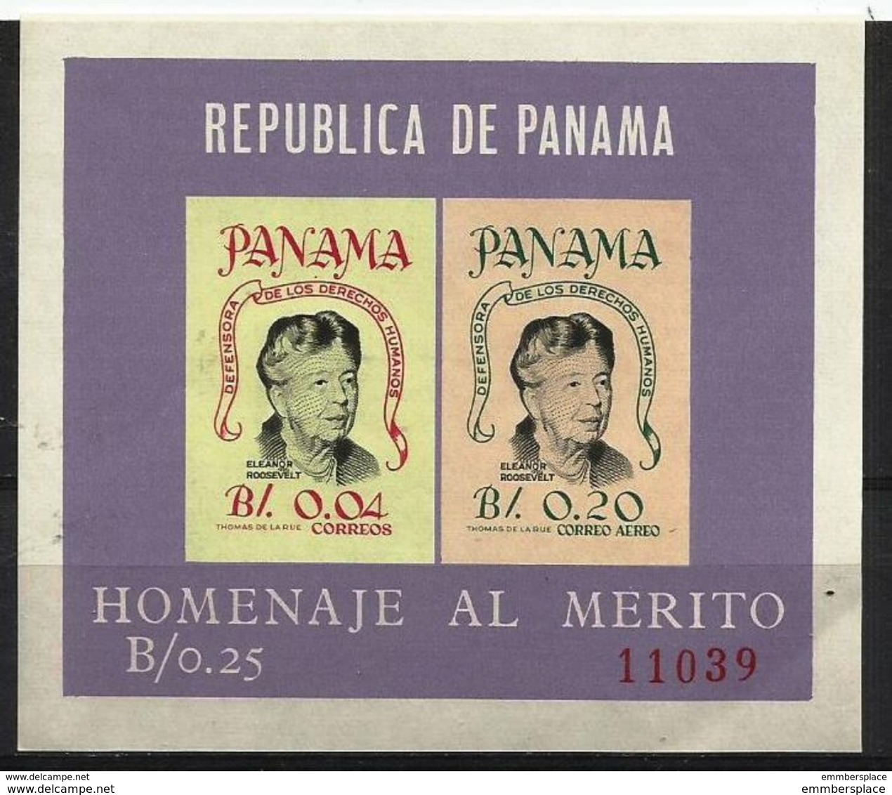 Panama  - 1964 Eleanor Roosevelt S/sheet MNH **   Sc C330a - Panama