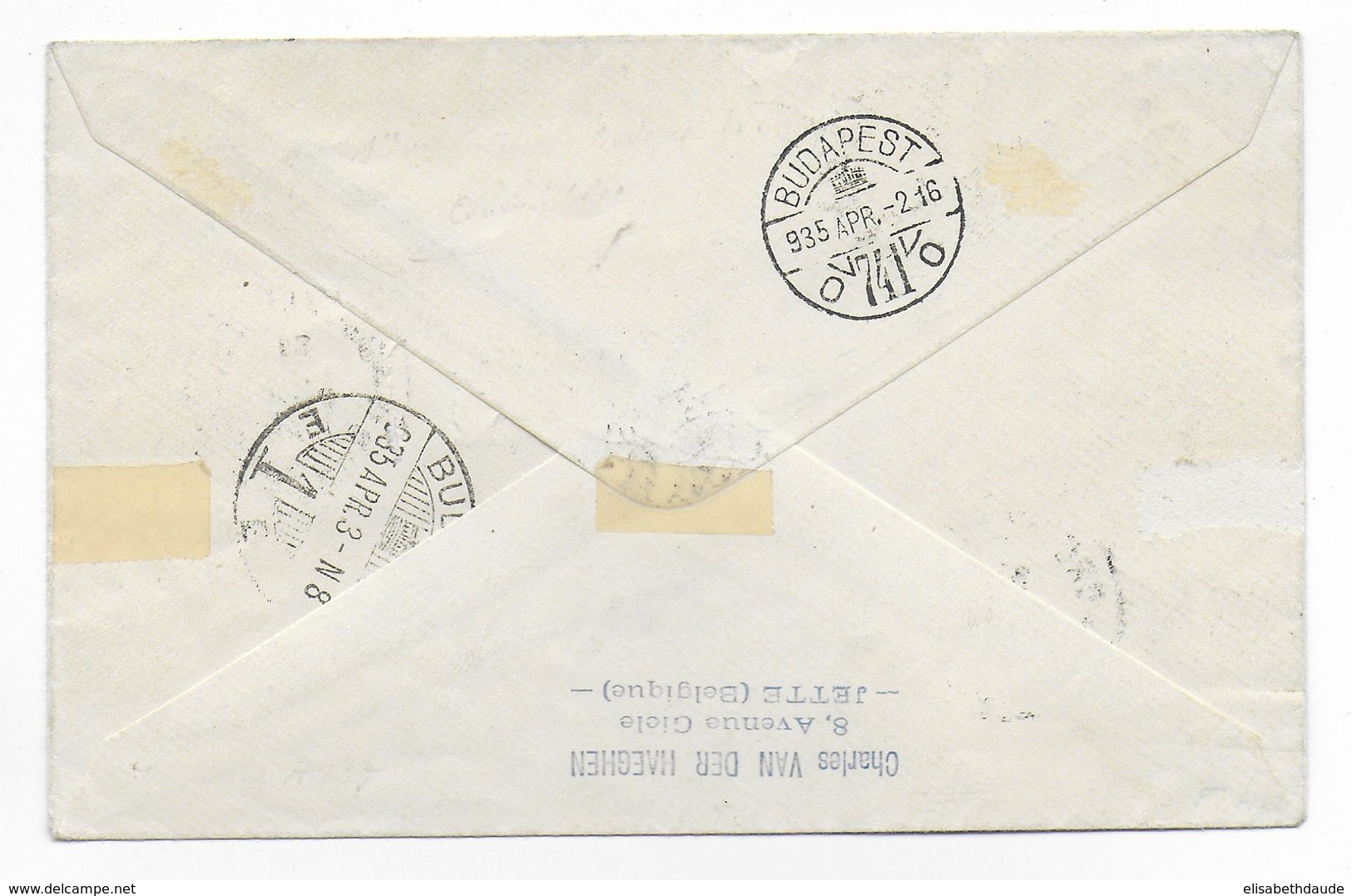 1935 - BELGIQUE / ANGLETERRE / ROUMANIE - 1° VOL LONDON à BUDAPEST - ENVELOPPE Par AVION De BRUXELLES => BUDAPEST - Lettres & Documents