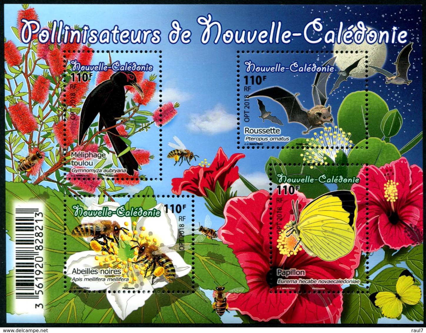Nouvelle-Calédonie 2018 - Faune Pollinisateurs, Abeilles, Papillons, Chauve-souris  - BF Neufs // Mnh - Unused Stamps