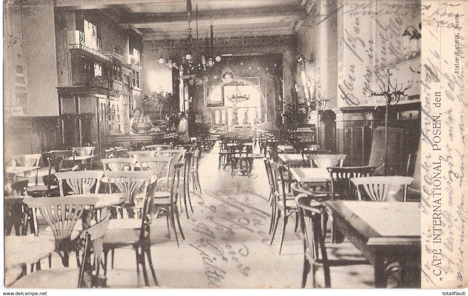 POSEN Cafe INTERNATIONAL Wirtin Hinter Dem Tresen Ober Belebt Poznan 23.6.1912 Gelaufen Nach Stettin - Posen