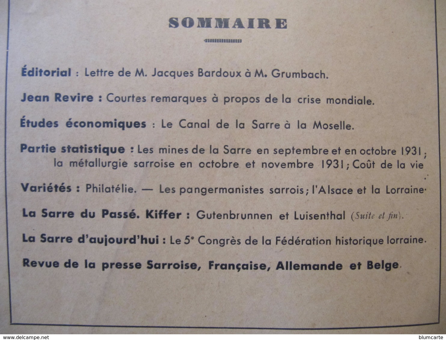Les 5 Premiers Numéros Du JOURNAL DE LA SARRE - 1931 - 1932 - ASSOCIATION FRANCAISE DE LA SARRE - Autres & Non Classés