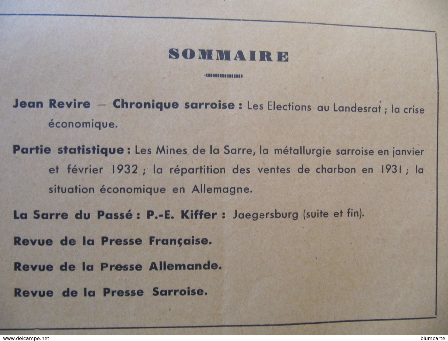 Les 5 Premiers Numéros Du JOURNAL DE LA SARRE - 1931 - 1932 - ASSOCIATION FRANCAISE DE LA SARRE - Autres & Non Classés