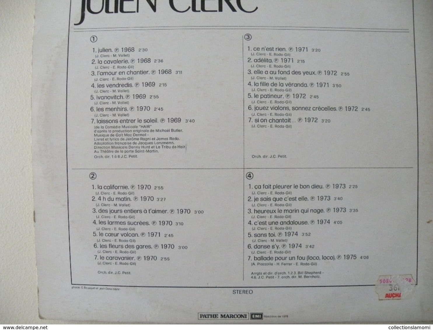 Julien Clerc - 1968/69/70/71/72/73/74/75 (Titres sur photos) - Vinyle 33 T LP Double Album