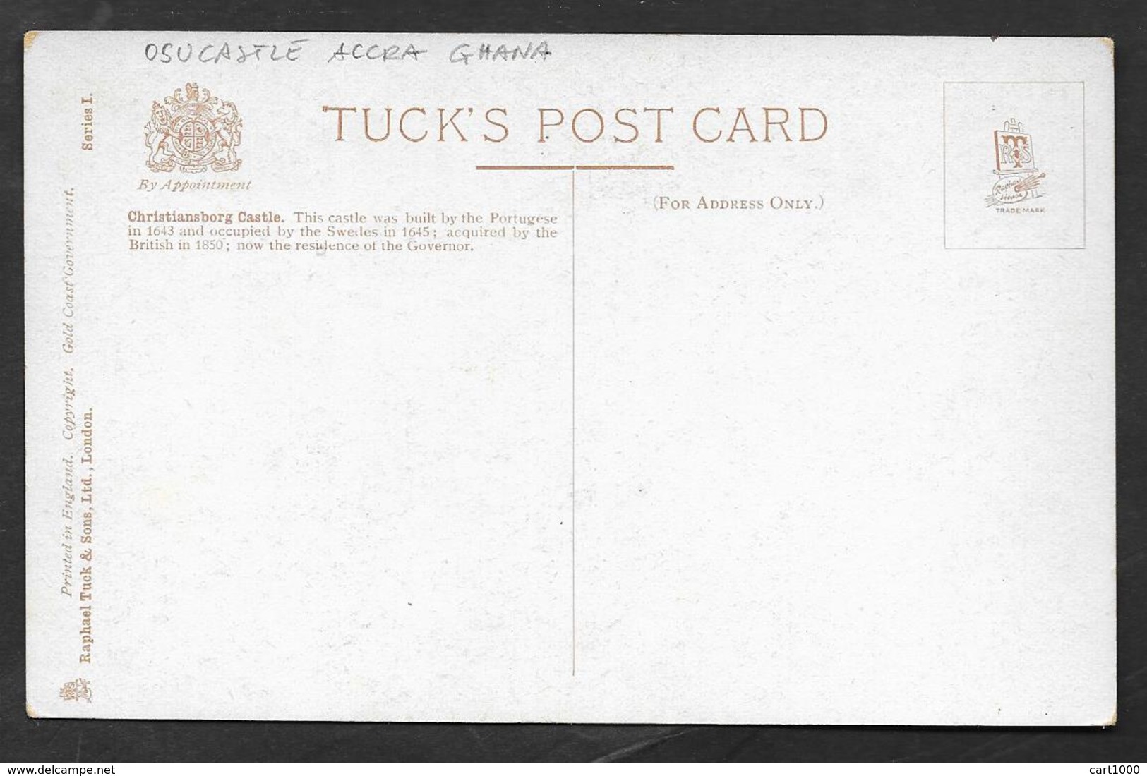 CHRISTIANSBORG CASTLE OSU CASTLE GOLD COAST GHANA ACCRA TUCK'S POST CARD UNUSED - Ghana - Gold Coast