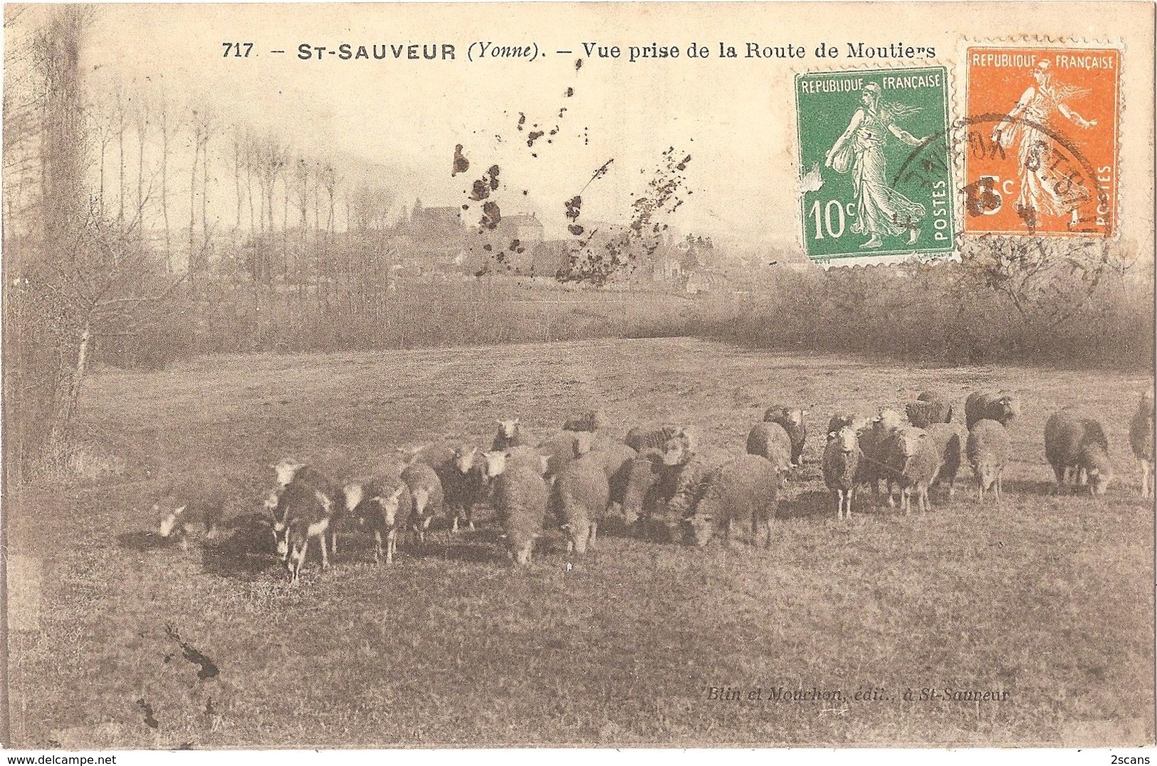 Dépt 89 - SAINT-SAUVEUR-EN-PUISAYE - Vue Prise De La Route De Moutiers - (MOUTONS) - Blin Et Mouchon, édit. N° 717 - Saint Sauveur En Puisaye