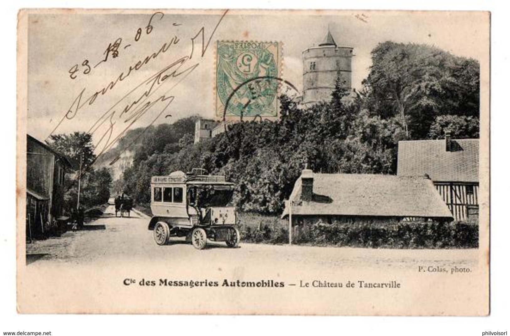 CIE DES MESSAGERIES AUTOMOBILES LE CHATEAU DE TANCARVILLE  TRES ANIMEE - Buses & Coaches