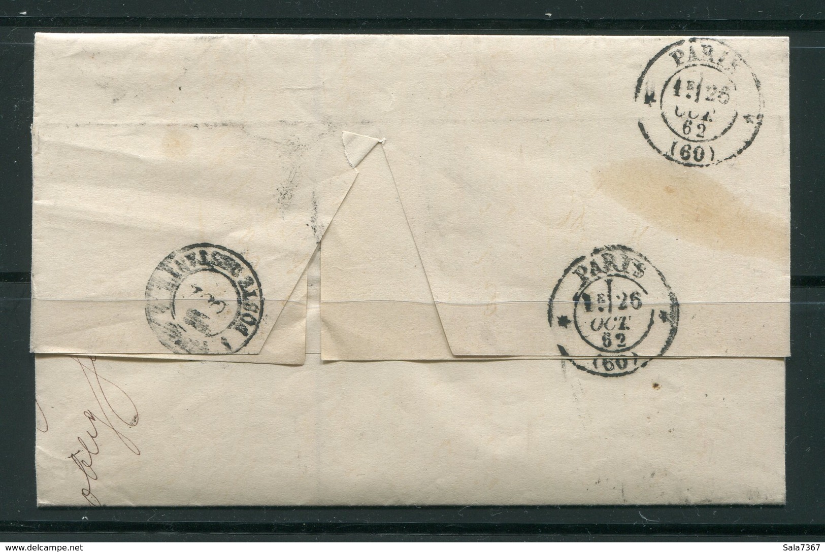 Lettre De 1862 De LYON 68 Pour PARIS 60- Timbre Y&T N°22- GC 2145 (De Rothschild Frères) - 1862 Napoleone III