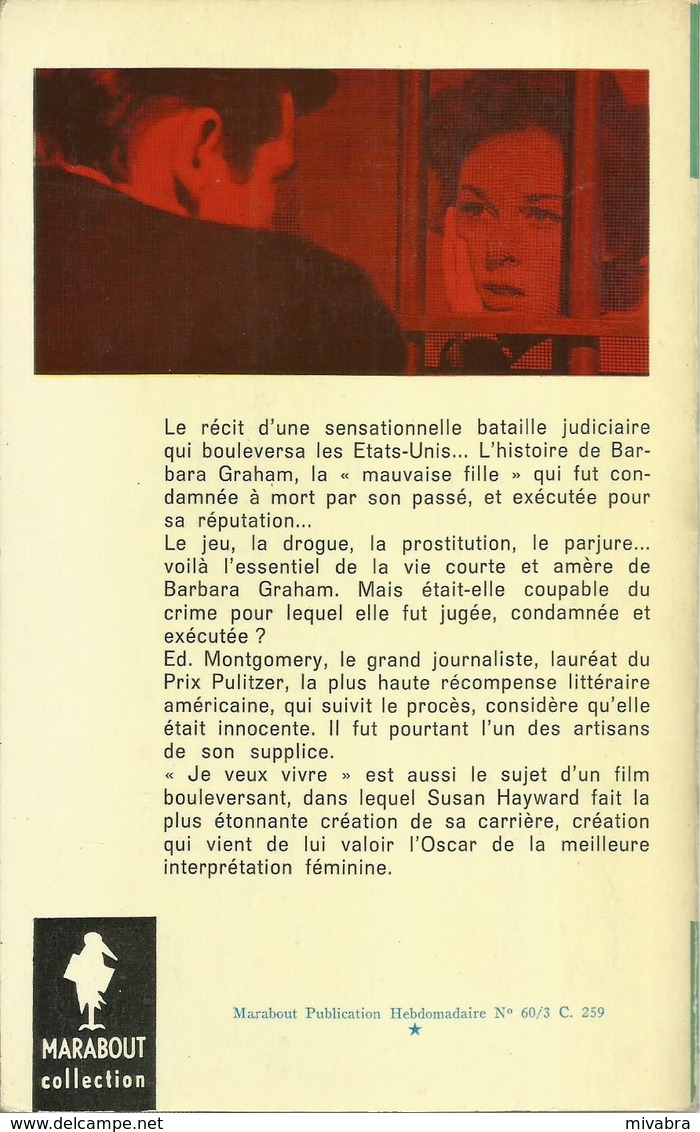 JE VEUX VIVRE - TABOR RAWSON / COLLECTION MARABOUT  N° 259 -1960 (à Inspiré Le Film Avec SUZAN HAYWARD ARTISTES ASSOCIÉS - Cinéma / TV