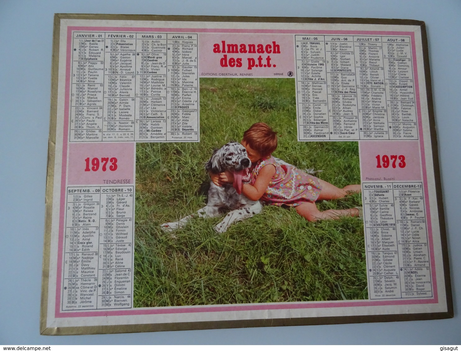 Almanach Ptt De 1973  Tendresse - Grand Format : 1971-80