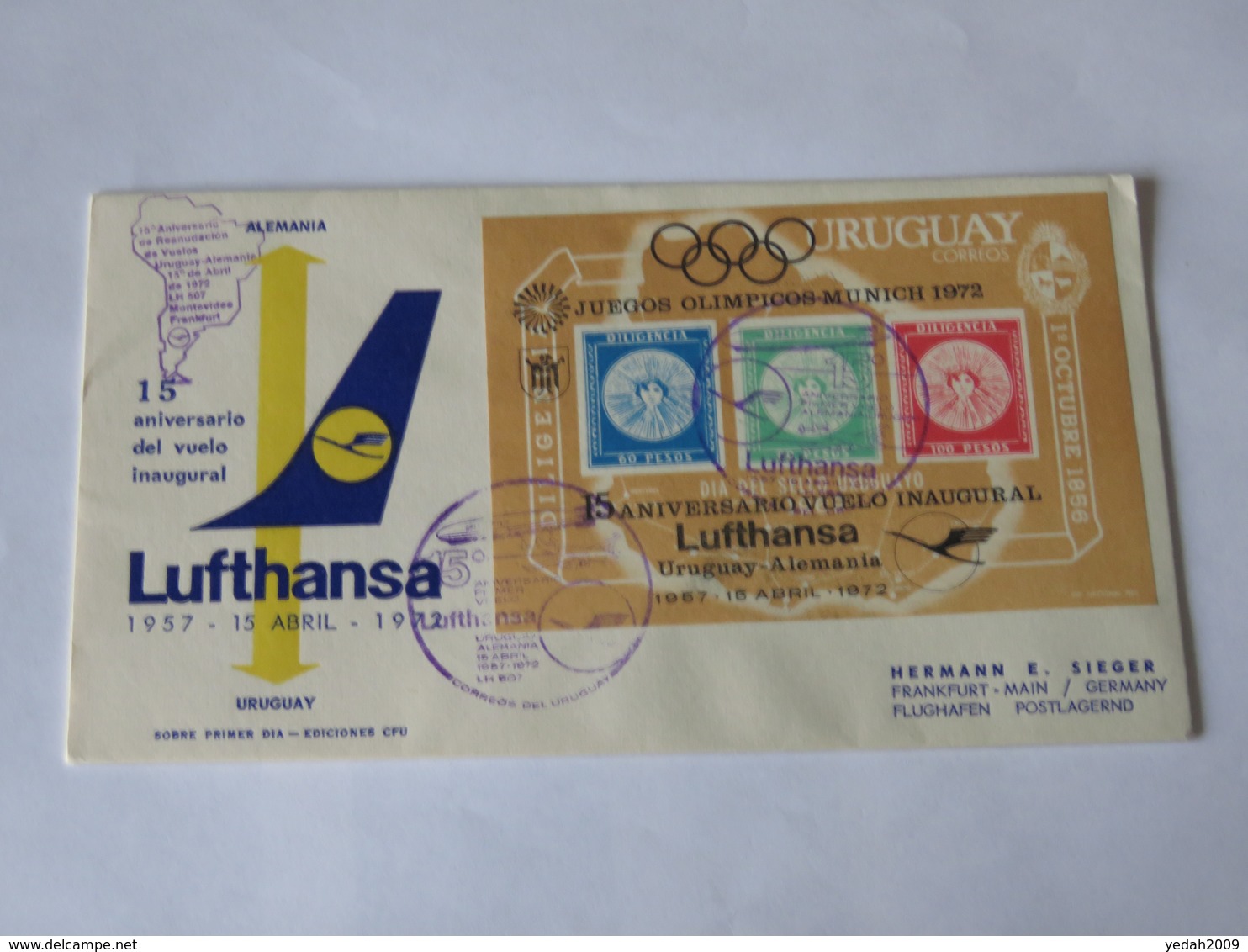 Uruguay Lufthansa First Flight Cover 1972 - Uruguay
